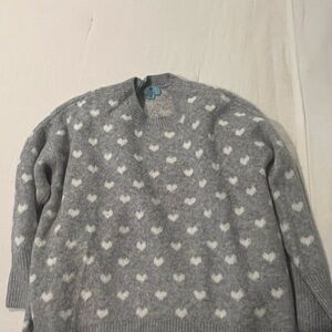 Gray and White Heart Pattern Sweater
